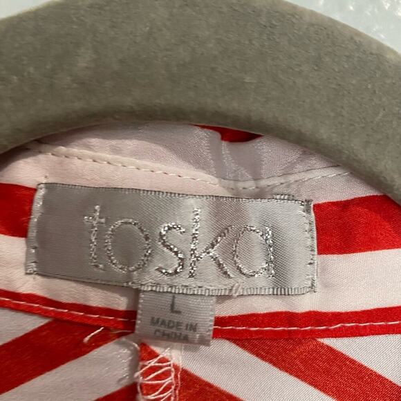 Toska Red White Striped Chiffon Button Down Blouse Sz L - Picture 4 of 11
